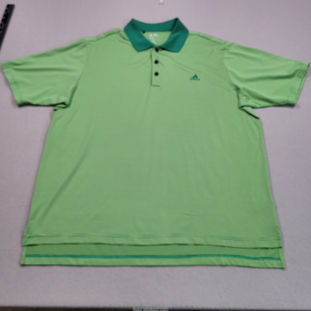 Adidas Climalite Golf Polo Shirt Green Striped XL Mens Short Sleeve EUC